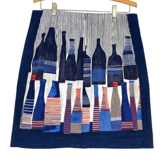 NWT NIC+ZOE 10P Pencil Skirt French Wine Bottle Print Navy Mid Rise Pinstripe - Picture 4 of 12